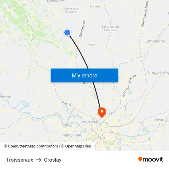 Troissereux to Groslay map