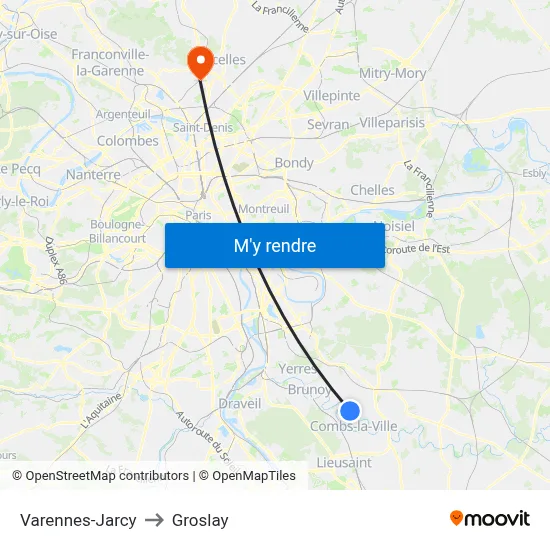 Varennes-Jarcy to Groslay map