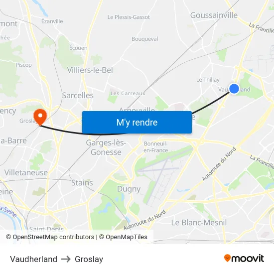 Vaudherland to Groslay map