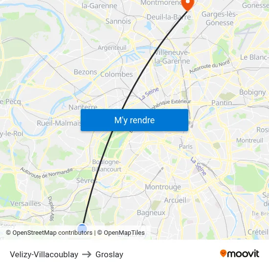 Velizy-Villacoublay to Groslay map