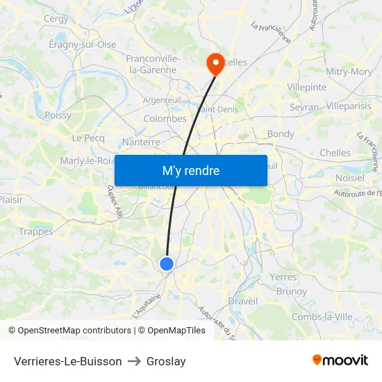 Verrieres-Le-Buisson to Groslay map