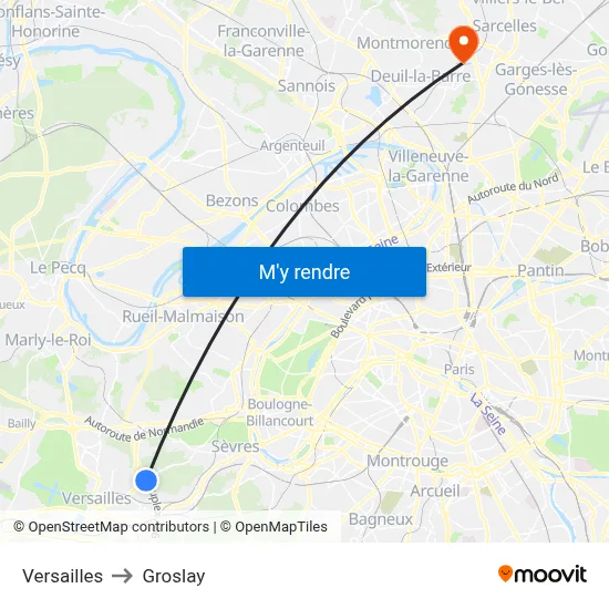Versailles to Groslay map