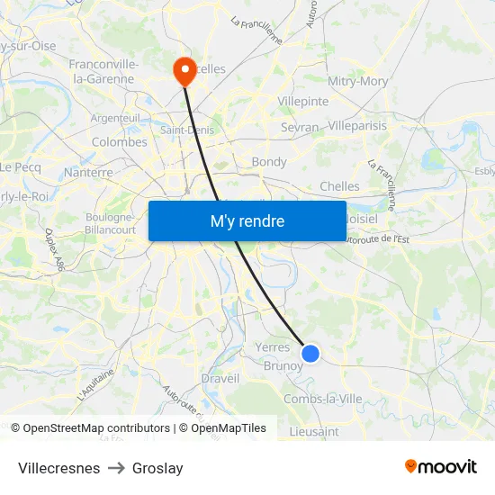 Villecresnes to Groslay map