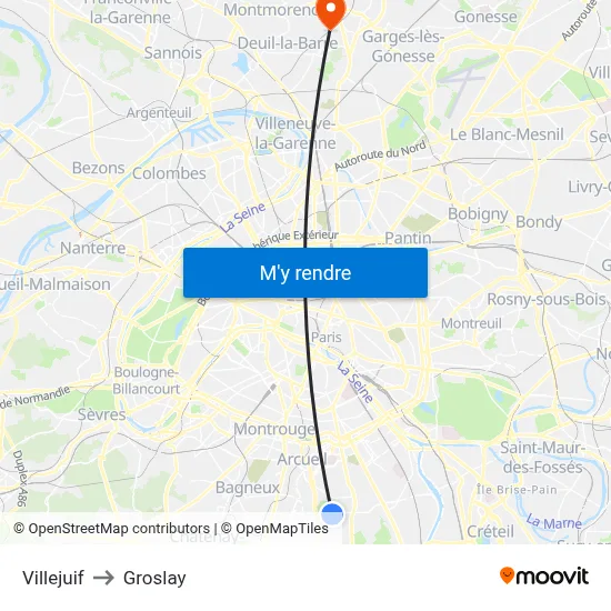 Villejuif to Groslay map