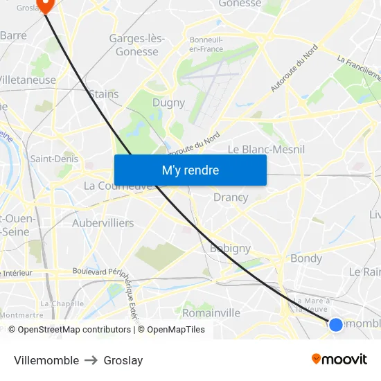 Villemomble to Groslay map