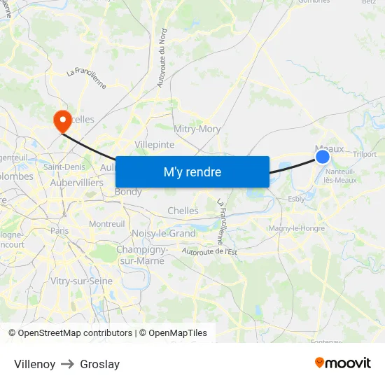Villenoy to Groslay map