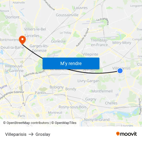 Villeparisis to Groslay map