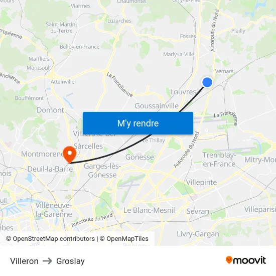 Villeron to Groslay map