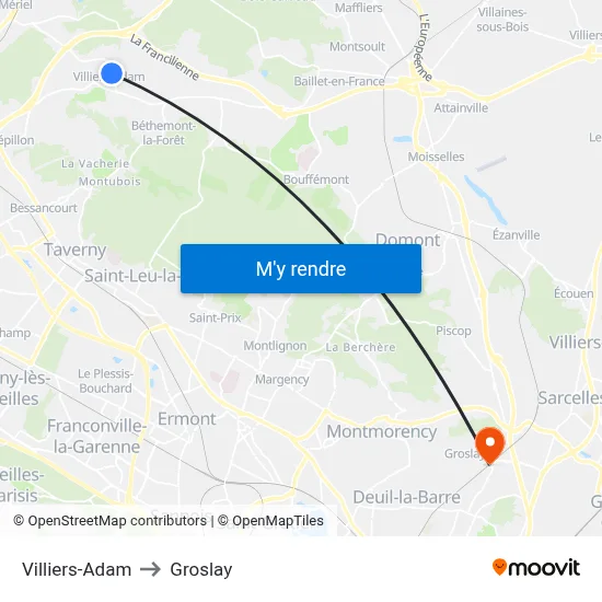 Villiers-Adam to Groslay map