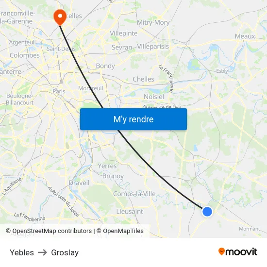 Yebles to Groslay map