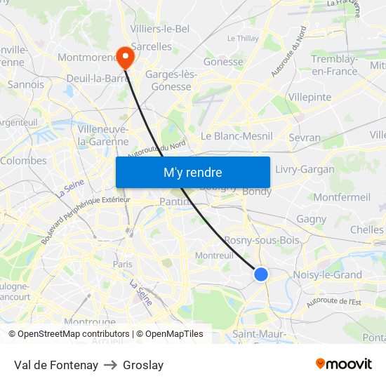 Val de Fontenay to Groslay map