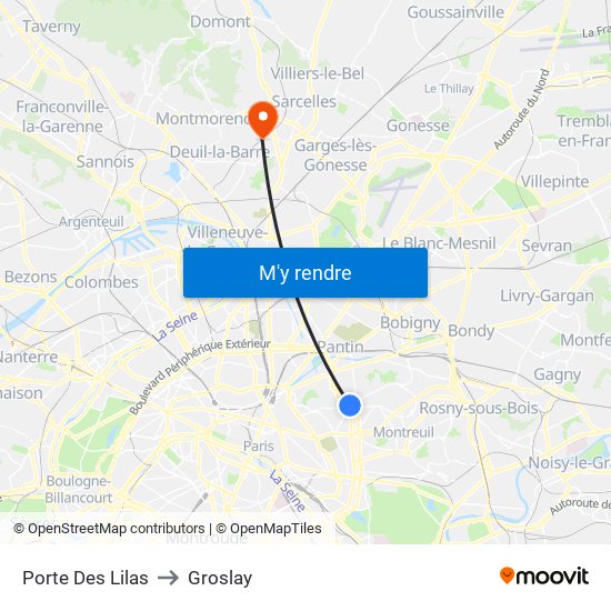 Porte Des Lilas to Groslay map