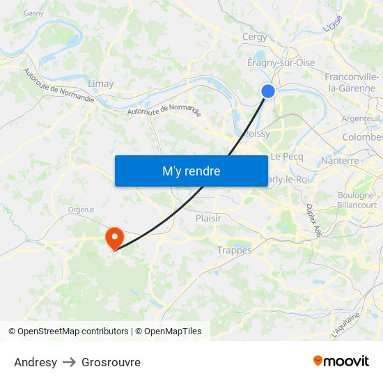 Andresy to Grosrouvre map