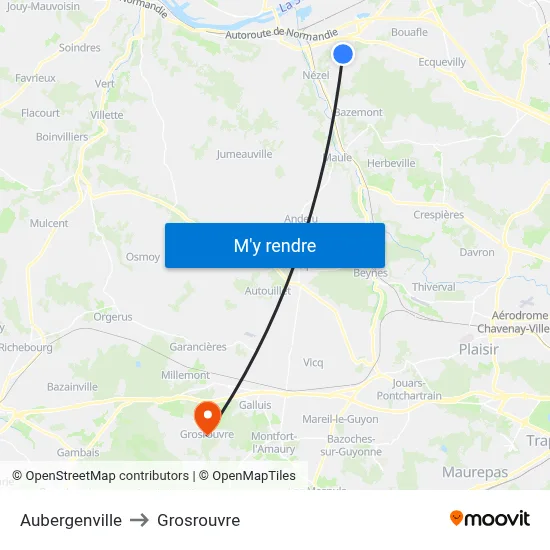 Aubergenville to Grosrouvre map