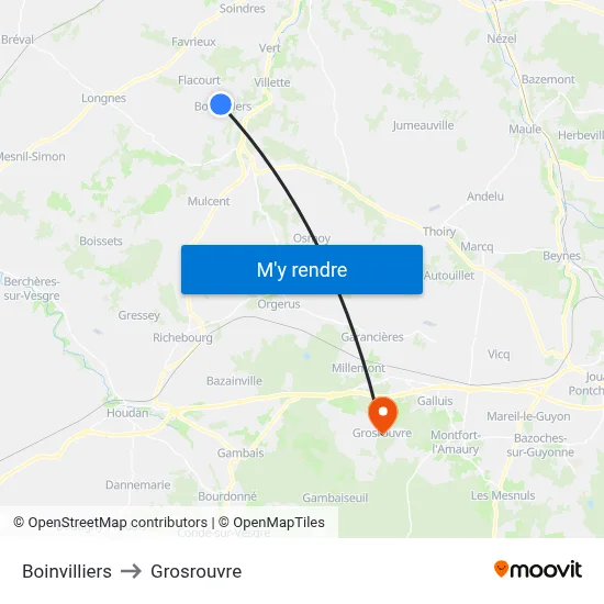 Boinvilliers to Grosrouvre map