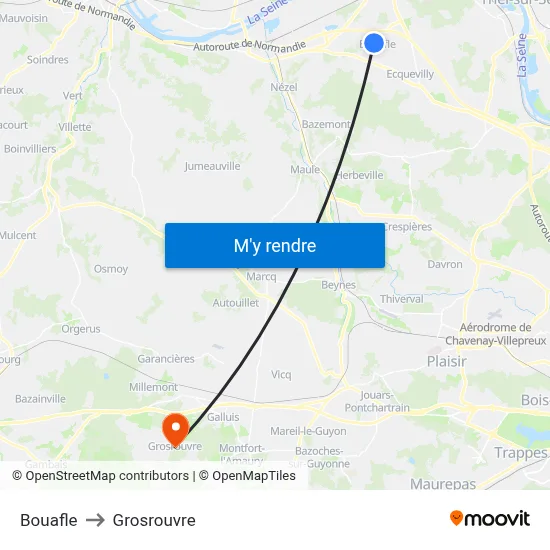 Bouafle to Grosrouvre map