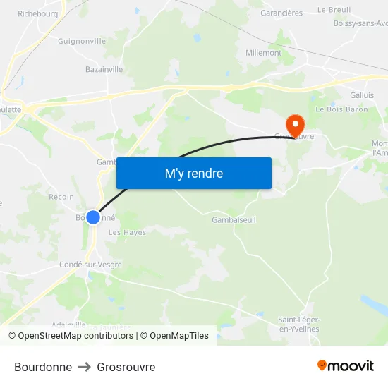 Bourdonne to Grosrouvre map
