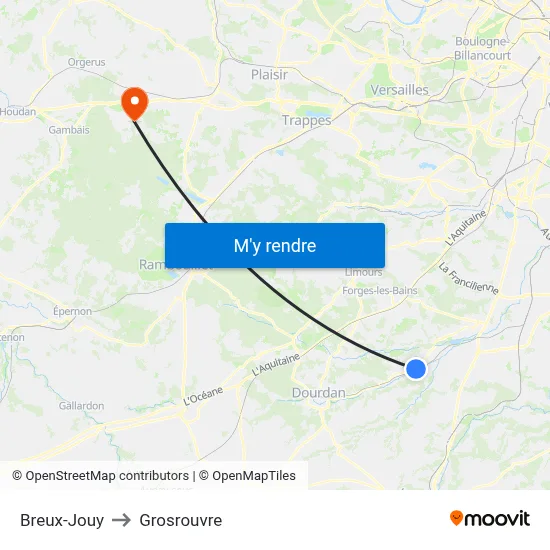 Breux-Jouy to Grosrouvre map