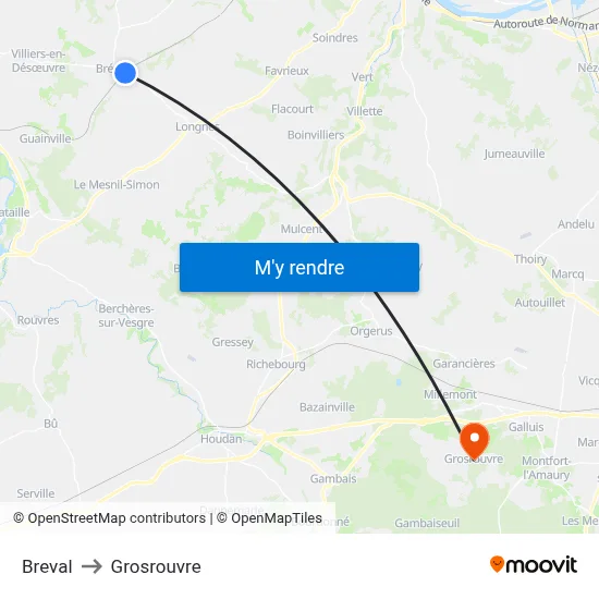 Breval to Grosrouvre map