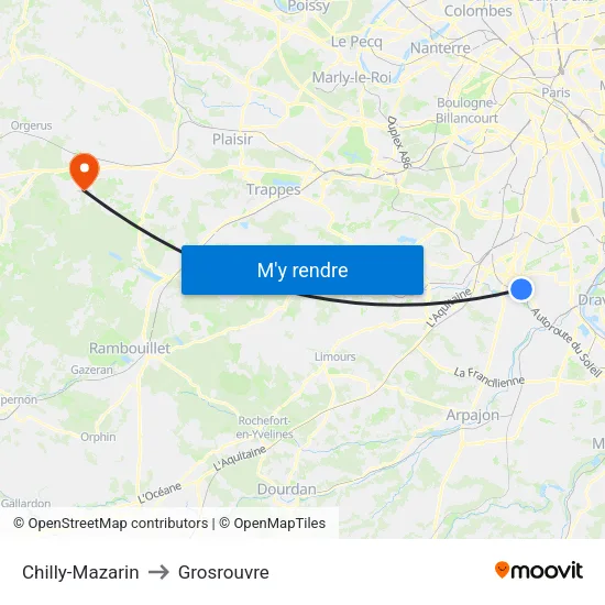 Chilly-Mazarin to Grosrouvre map