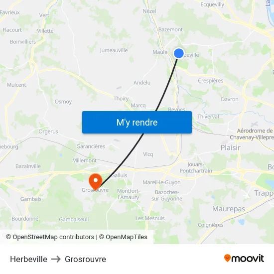 Herbeville to Grosrouvre map