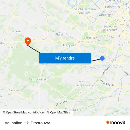 Vauhallan to Grosrouvre map