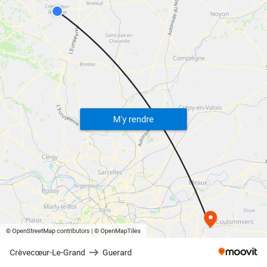 Crèvecœur-Le-Grand to Guerard map