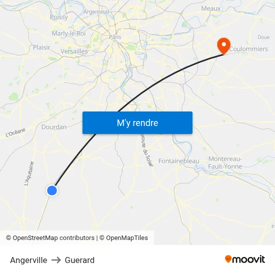 Angerville to Guerard map