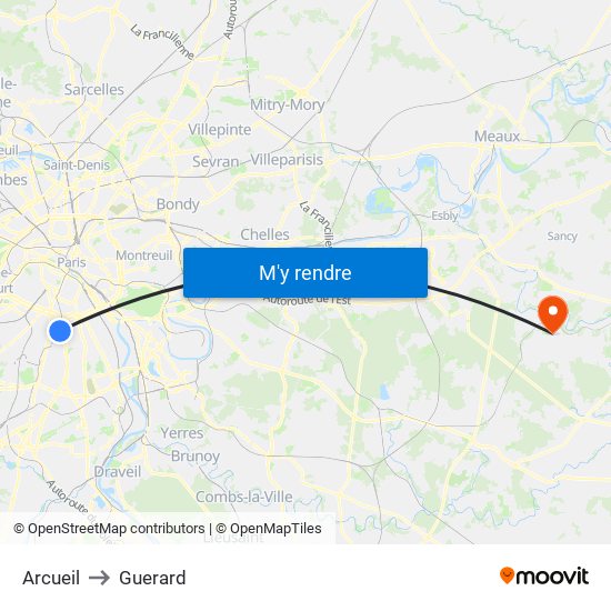 Arcueil to Guerard map
