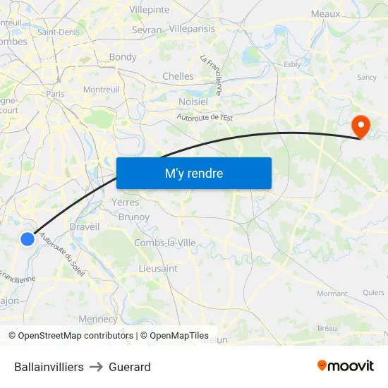 Ballainvilliers to Guerard map