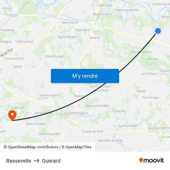 Bassevelle to Guerard map