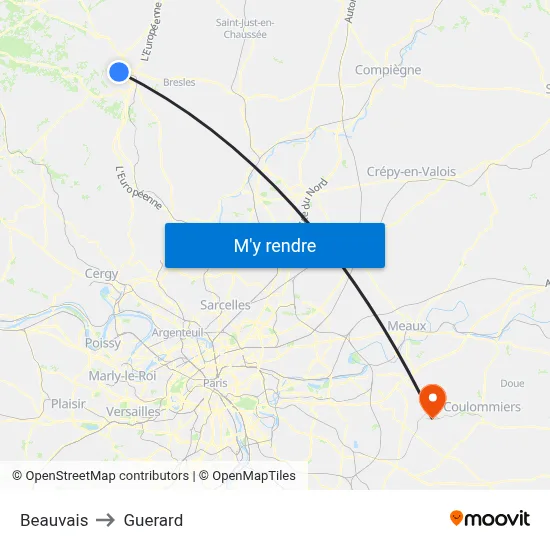 Beauvais to Guerard map
