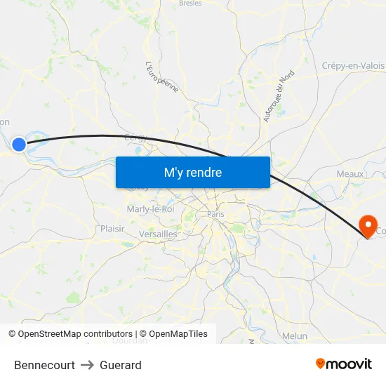 Bennecourt to Guerard map