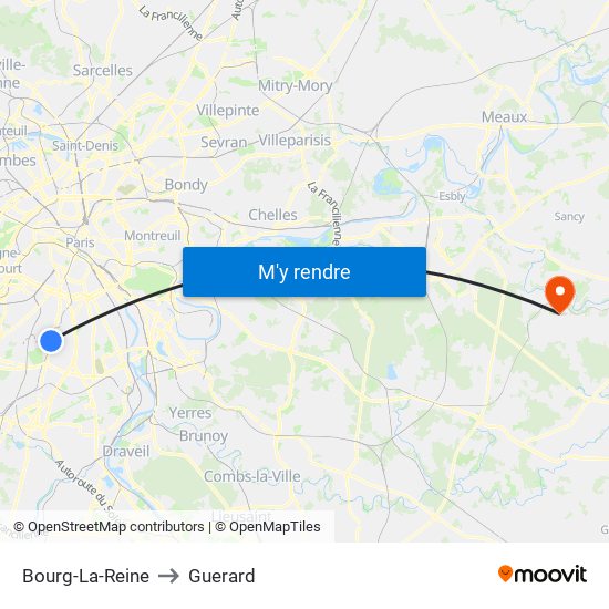 Bourg-La-Reine to Guerard map