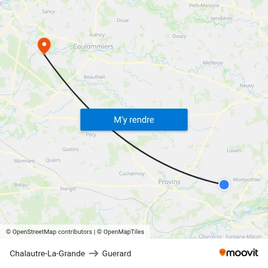 Chalautre-La-Grande to Guerard map