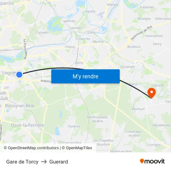 Gare de Torcy to Guerard map