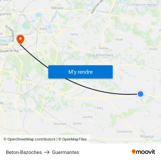 Beton-Bazoches to Guermantes map