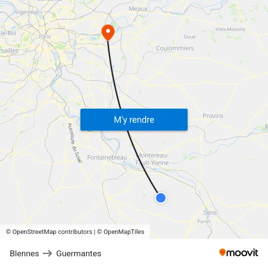 Blennes to Guermantes map