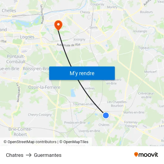 Chatres to Guermantes map