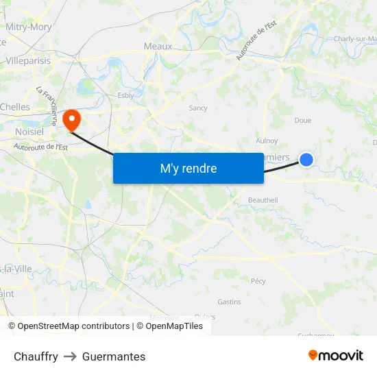 Chauffry to Guermantes map