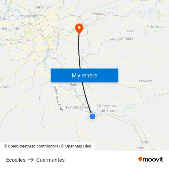 Ecuelles to Guermantes map