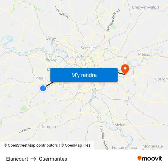 Elancourt to Guermantes map