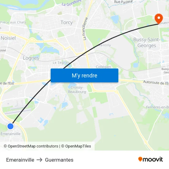 Emerainville to Guermantes map