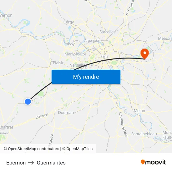 Epernon to Guermantes map