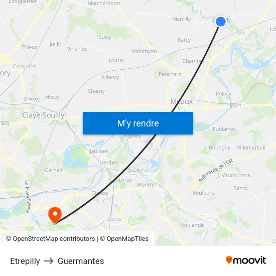 Etrepilly to Guermantes map