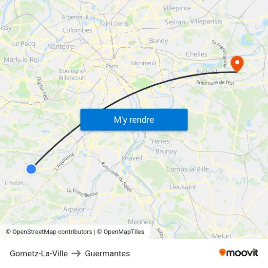 Gometz-La-Ville to Guermantes map