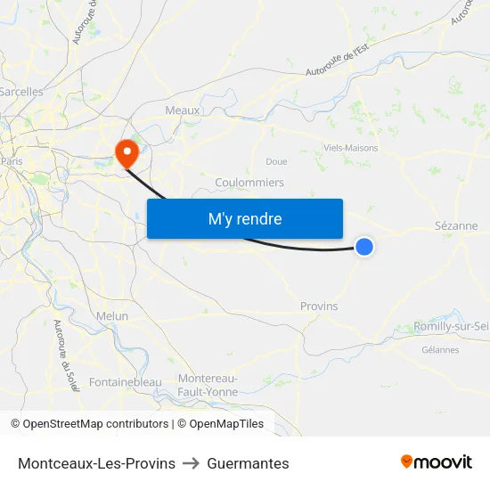 Montceaux-Les-Provins to Guermantes map