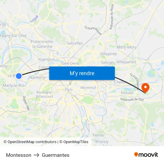 Montesson to Guermantes map
