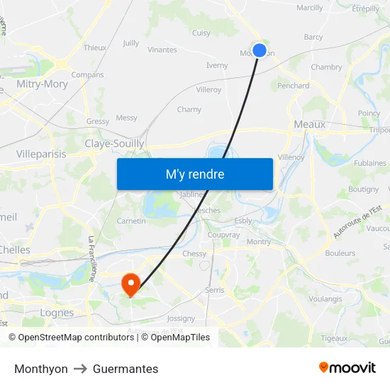 Monthyon to Guermantes map