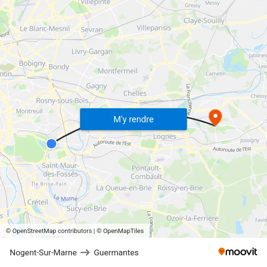 Nogent-Sur-Marne to Guermantes map
